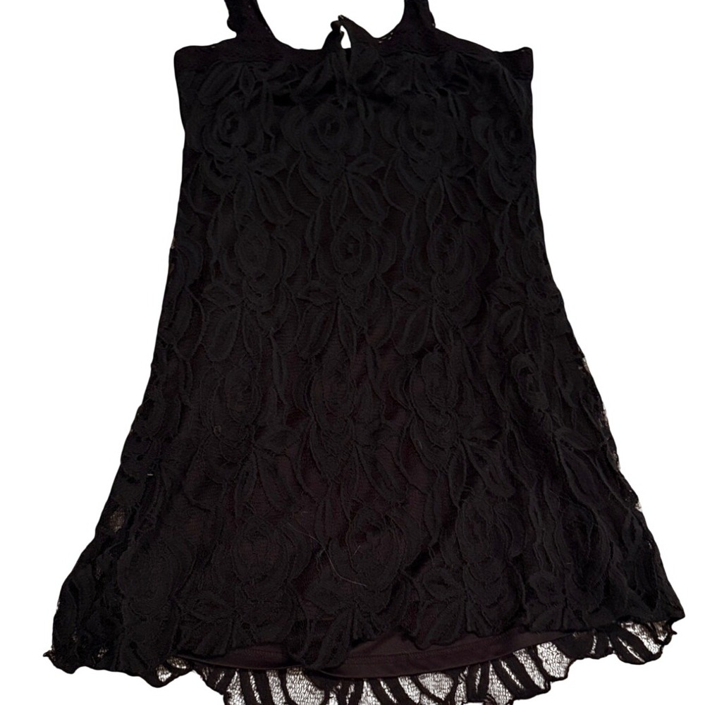 Solitaire by Ravi Khosla Black Lace Mini‎ Dress Floral Crochet Trim Keyhole Back